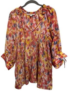 Zac & Rachel Women's Watercolor Peasant Tunic Top Abstract Mosaic Artsy Size 2X